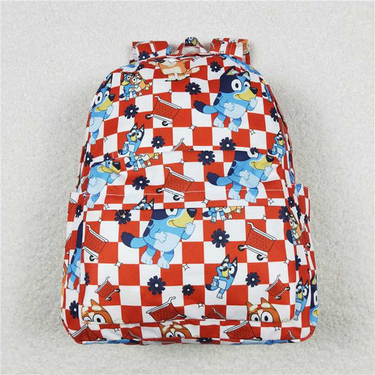 BA0179 Cartoon dog red and white checkered backpack