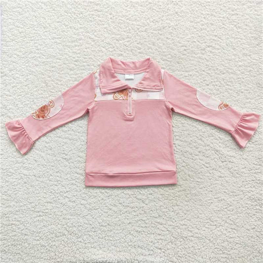 GT0218Gingerbread Man pink and white zip-up long-sleeved top