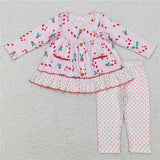 GLP0975 Candy cane pocket button pink long-sleeved polka dots white long-sleeved pantsuit