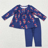 GLP0992 Candy cane pocket polka dot navy blue pantsuit