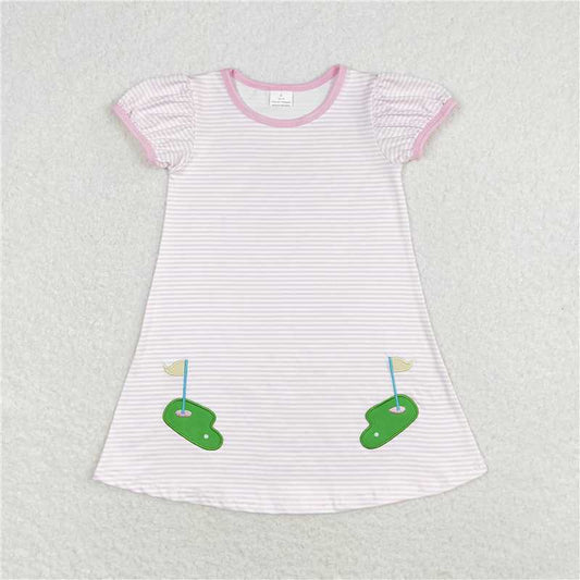 GSD0829 Kids Baby Girls Golf Pink Stripes Short Sleeve Knee Length Dresses