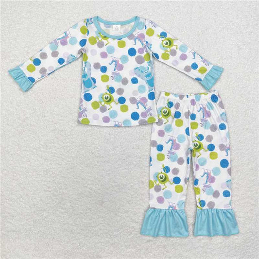 GLP1345 Modal Monsters University Lace blue and white long sleeved pant pajama set