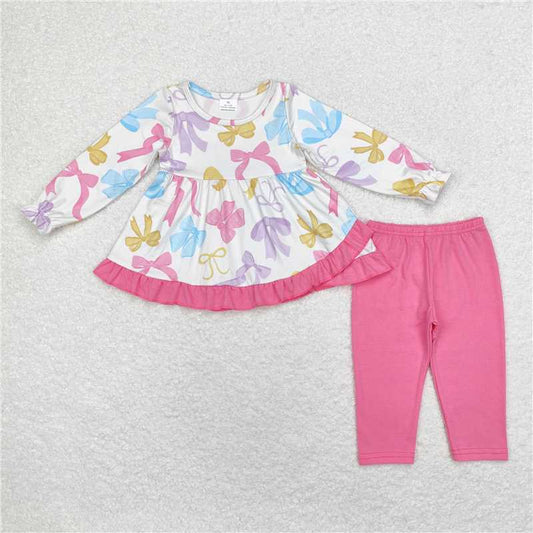 GLP1561 Pink lace long sleeve pantsuit with bow pattern