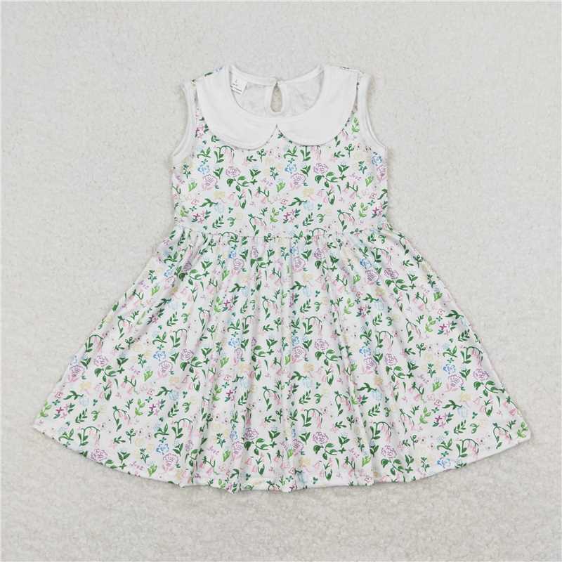 GSD0885 White sleeveless dress with floral doll collar