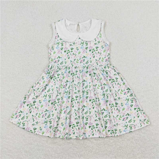 GSD0885 White sleeveless dress with floral doll collar