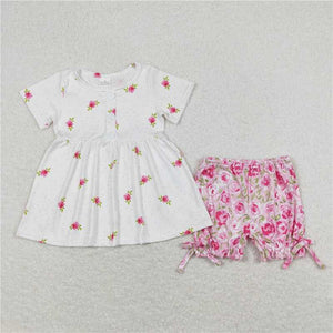 GSSO0684 Floral white short-sleeved pink shorts suit