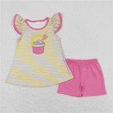 GSSO0600 Embroidered beach bucket spade Yellow striped flying sleeve pink shorts