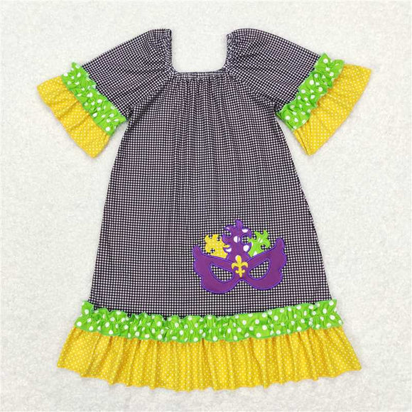 GSD0499 Embroidery Carnival purple mask yellow-green lace plaid dress