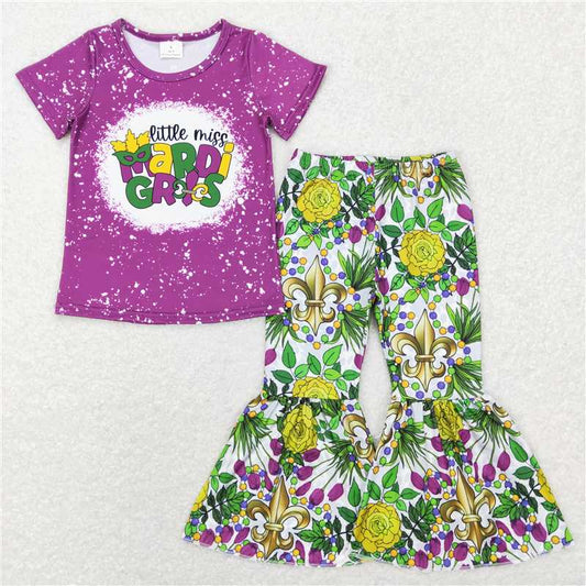 GSPO1171 mardi gris purple short sleeve Mardi Gras floral pantsuit