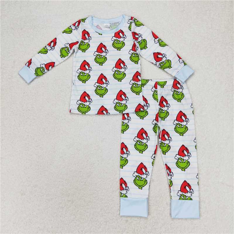 Baby Boys Green Face Christmas Sibling Sister Bamboo Pajamas Clothes Sets