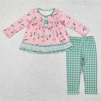 GLP1753 Duck bow pattern Green plaid lace lace long sleeve pants