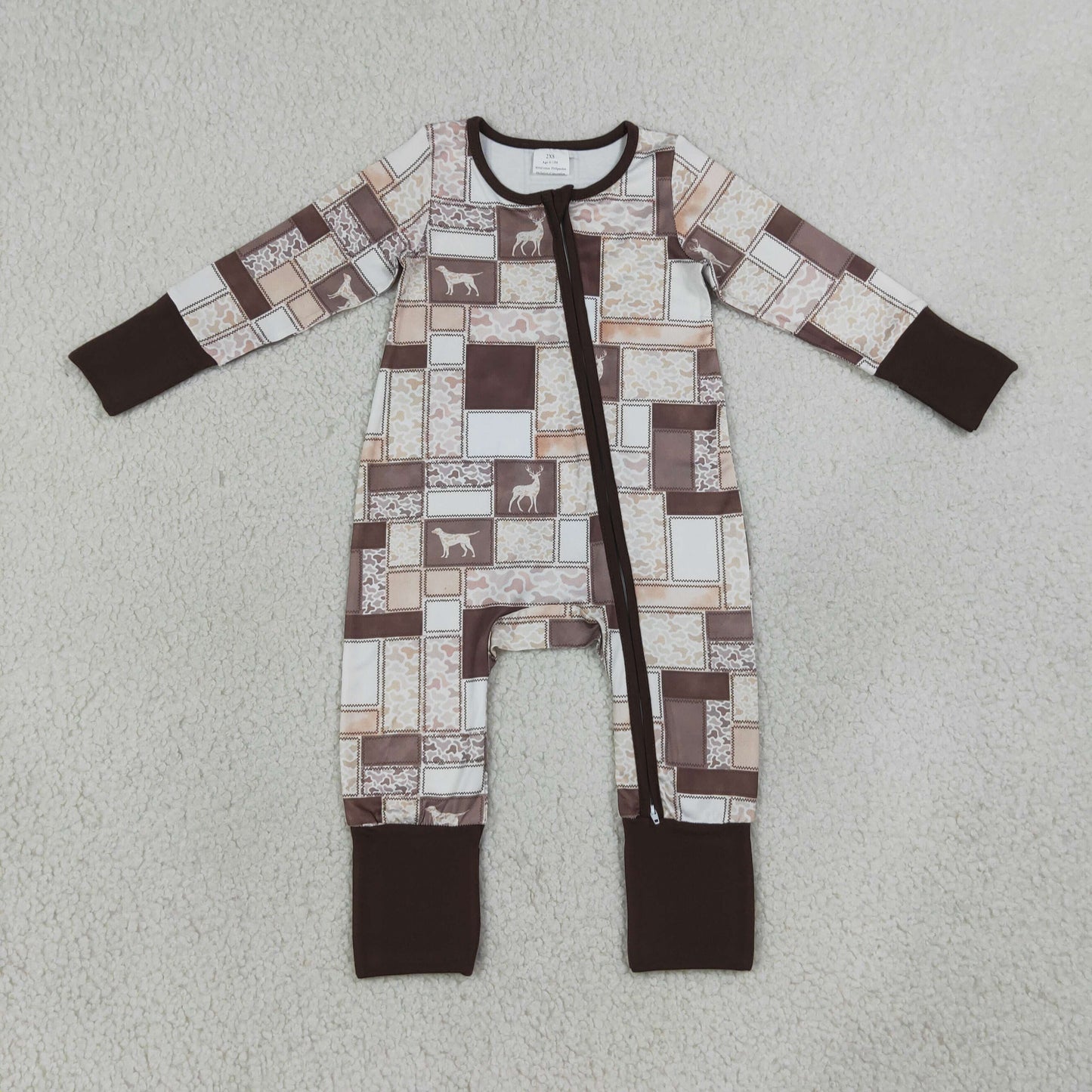 LR3118 Newborn Baby Boys Ducks Dogs Deer Camo Hunting Two Way Zip Convertible Rompers