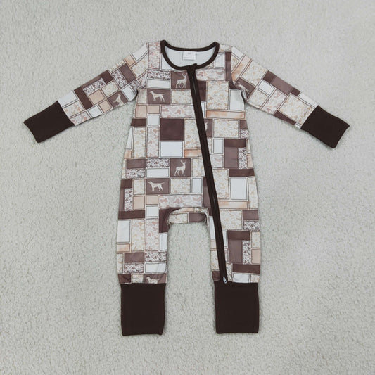 LR3118 Newborn Baby Boys Ducks Dogs Deer Camo Hunting Two Way Zip Convertible Rompers