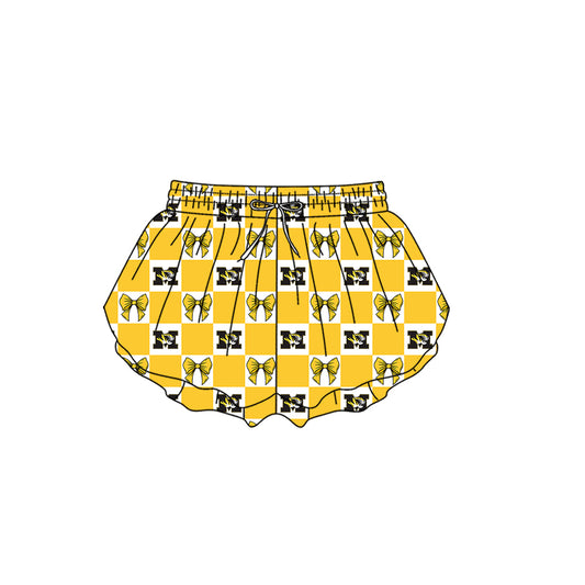 Custom Milk Silk Order MOQ:3 or 5 pcs Each Design Team State Girl Summer Bow Yellow Shorts-26.1.19