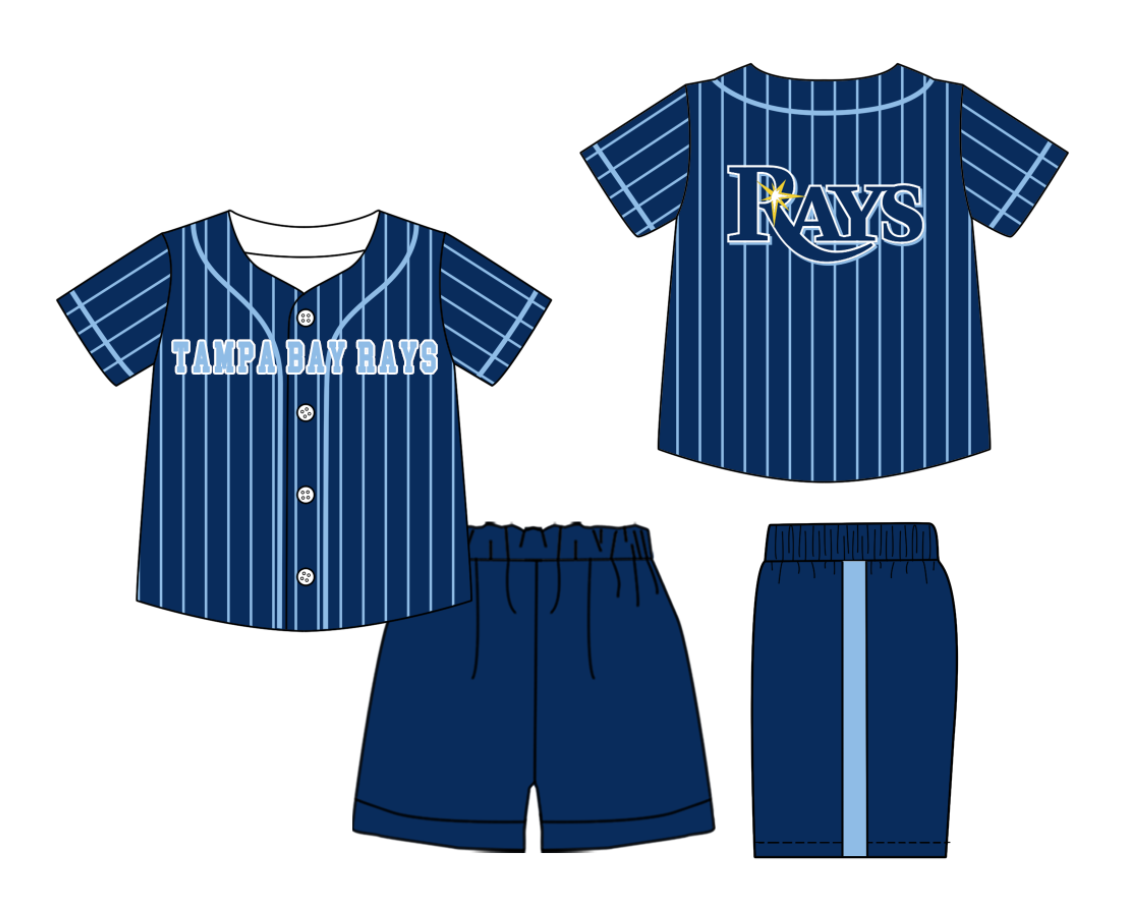 Custom Milk Silk Order MOQ:3 or 5 pcs Each Design Team State Kids Summer Blue Short Sleeve Shorts Sets-26.1.20