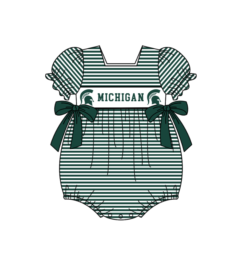 1.31 Custom Order Moq 3 Baby Infant Girl Michigan Team Bows Ruffle Rompers