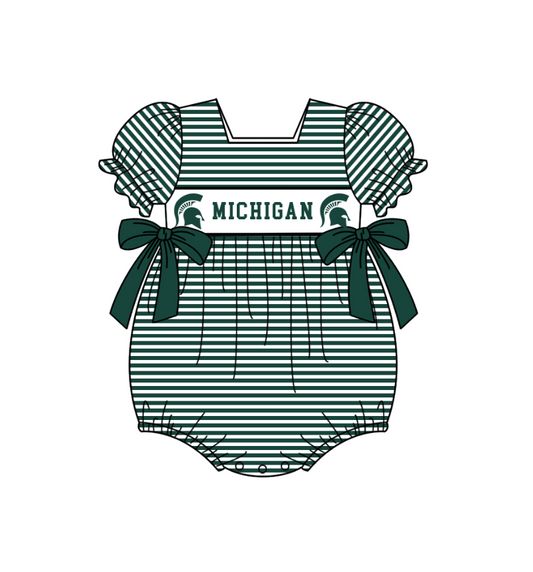 1.31 Custom Order Moq 3 Baby Infant Girl Michigan Team Bows Ruffle Rompers