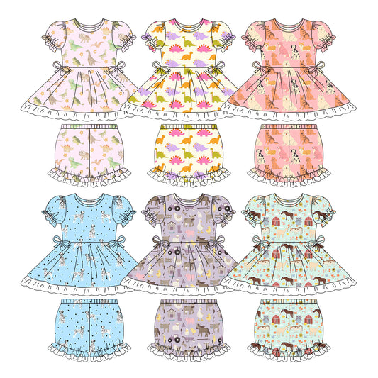 26.1.10 Custom MOQ:3 or 5 pcs each design milk silk Sibling baby girl clothes short sleeve shorts sets 6