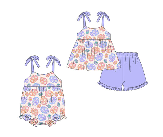 26.1.5 Custom MOQ:3 or 5 pcs each design milk silk Sibling baby girl clothes easter short sleeve shorts sets and romper