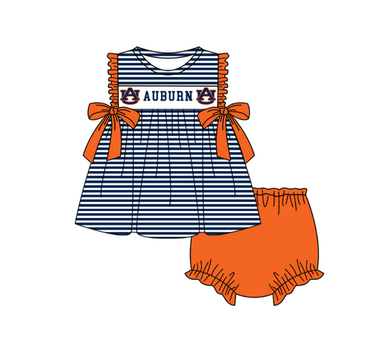 1.30 Custom Order Moq 3 Baby Girl Bows Stripe Tunic Top Bummies AU AUBURN Team Clothes Sets