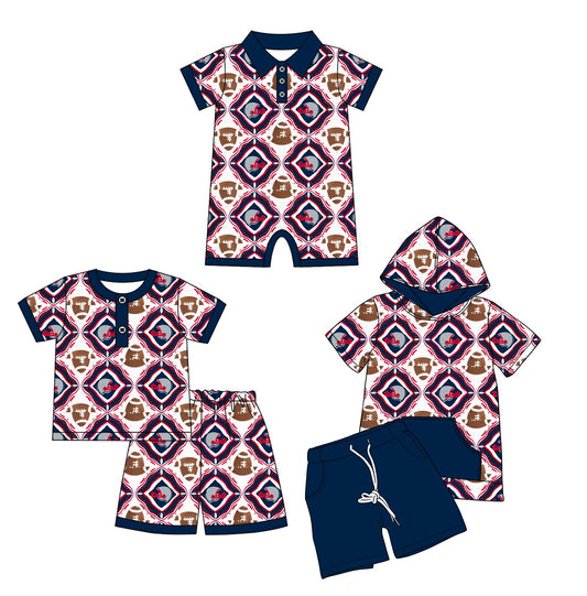 26.1.12 Custom MOQ:3 or 5 pcs each design milk silk Sibling baby boy clothes team short sleeve shorts sets 2 and romper