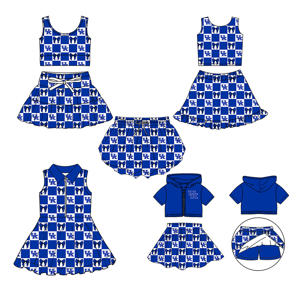Custom Milk Silk Order MOQ:3 or 5 pcs Each Design Team State Girl Summer Bow Blue Sleeveless Skirts Sets 3 and dress and shorts-26.1.19
