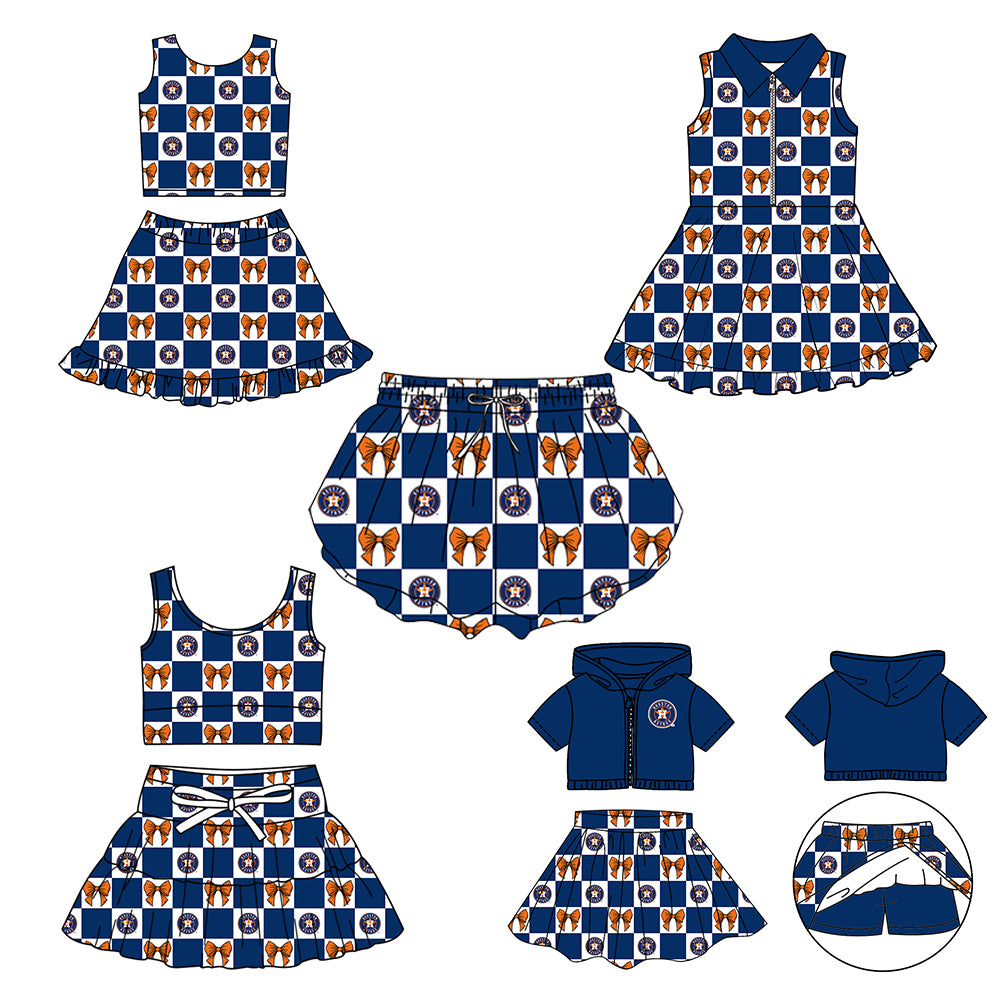 Custom Milk Silk Order MOQ:3 or 5 pcs Each Design Team State Girl Summer Bow Blue Sleeveless Skirts Sets 3 and dress and shorts-26.1.21