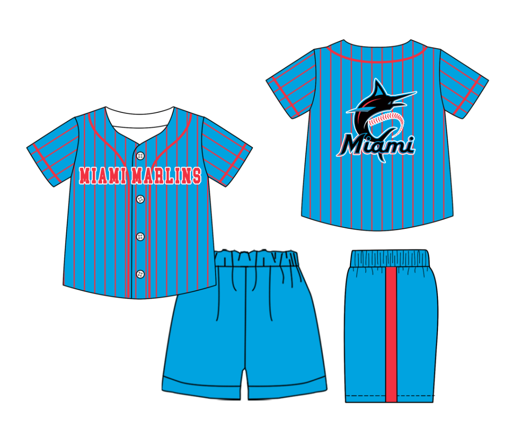 Custom Milk Silk Order MOQ:3 or 5 pcs Each Design Team State Kids Summer Sky Blue Short Sleeve Shorts Sets-26.1.20
