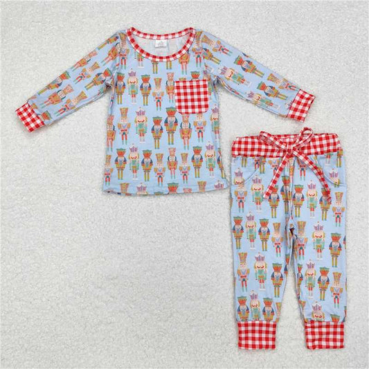 GLP1271 Baby Girls Christmas Soldier Top Pants Pajamas Bamboo Clothes Set