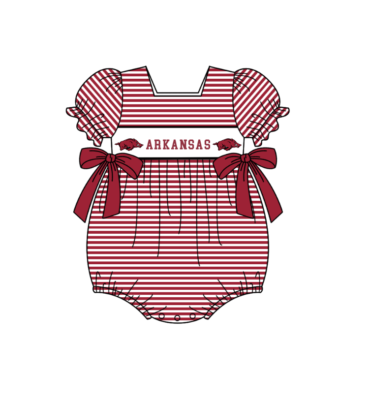 1.29 Custom Order Moq 3 Baby Infant Girl Arkansas Team Bows Ruffle Rompers