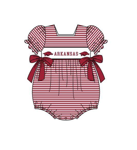 1.29 Custom Order Moq 3 Baby Infant Girl Arkansas Team Bows Ruffle Rompers