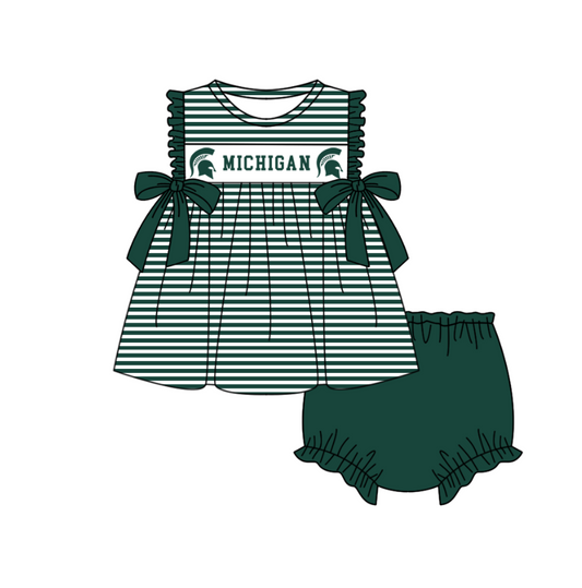 1.31 Custom Order Moq 3 Baby Girl Michigan Bows Stripe Tunic Top Team Clothes Sets