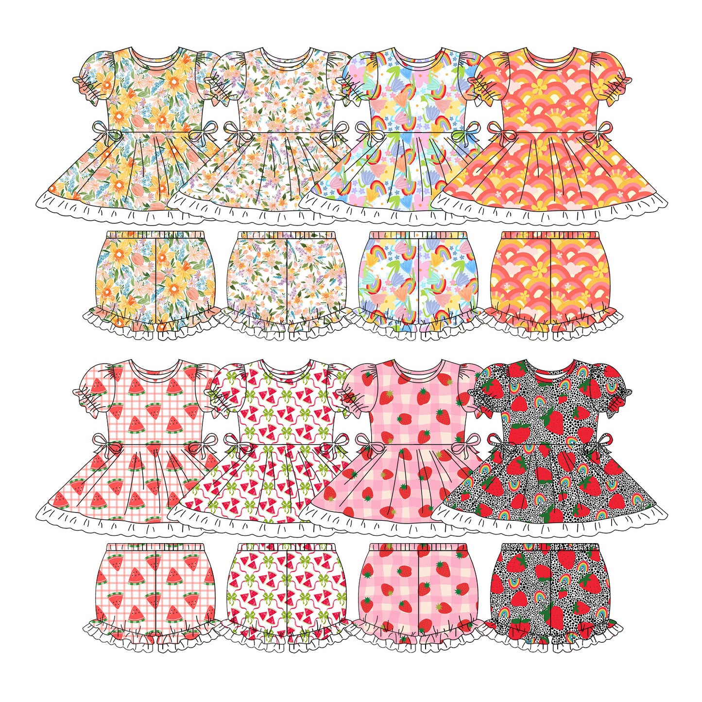 26.1.10 Custom MOQ:3 or 5 pcs each design milk silk Sibling baby girl clothes short sleeve shorts sets 8