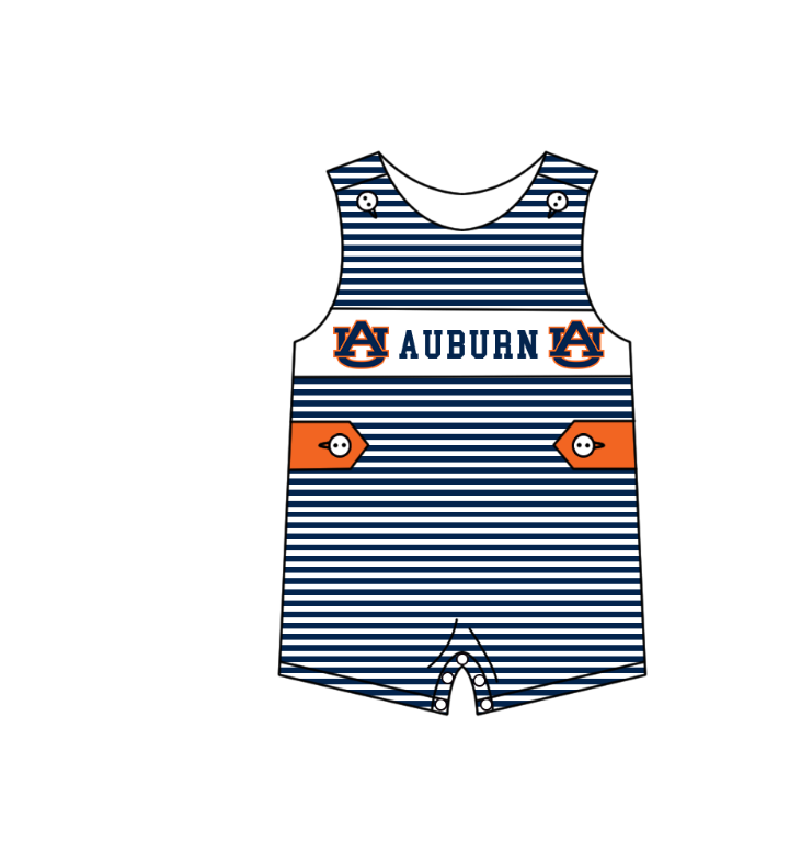 1.30 Custom Order Moq 3 Baby Boy Sleeveless Stripes Button AU AUBURN Team Bubble Rompers