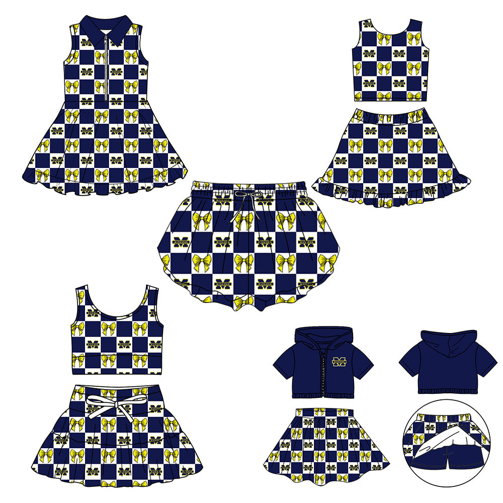 Custom Milk Silk Order MOQ:3 or 5 pcs Each Design Team State Girl Summer Bow Sleeveless Skirts Sets 3 and dress and shorts-26.1.22