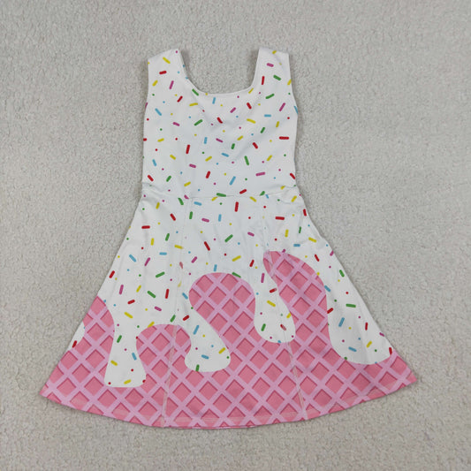 GSD3594 Kids Baby Girl Pink Drip Sprinkles Team Yoga Active Shorts Knee Length Dresses