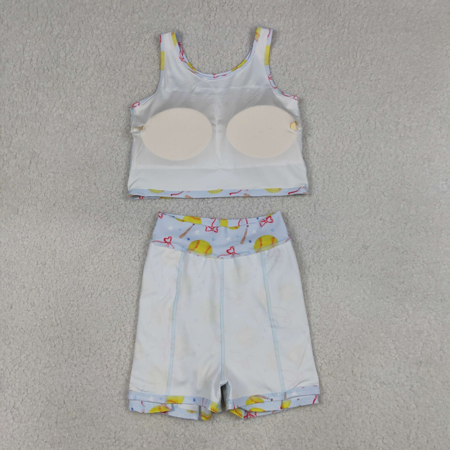 GSD3836 Kids Baby Girls Bows Softballs Vests Top Skirt Short Team Yoga Active Clothes Set