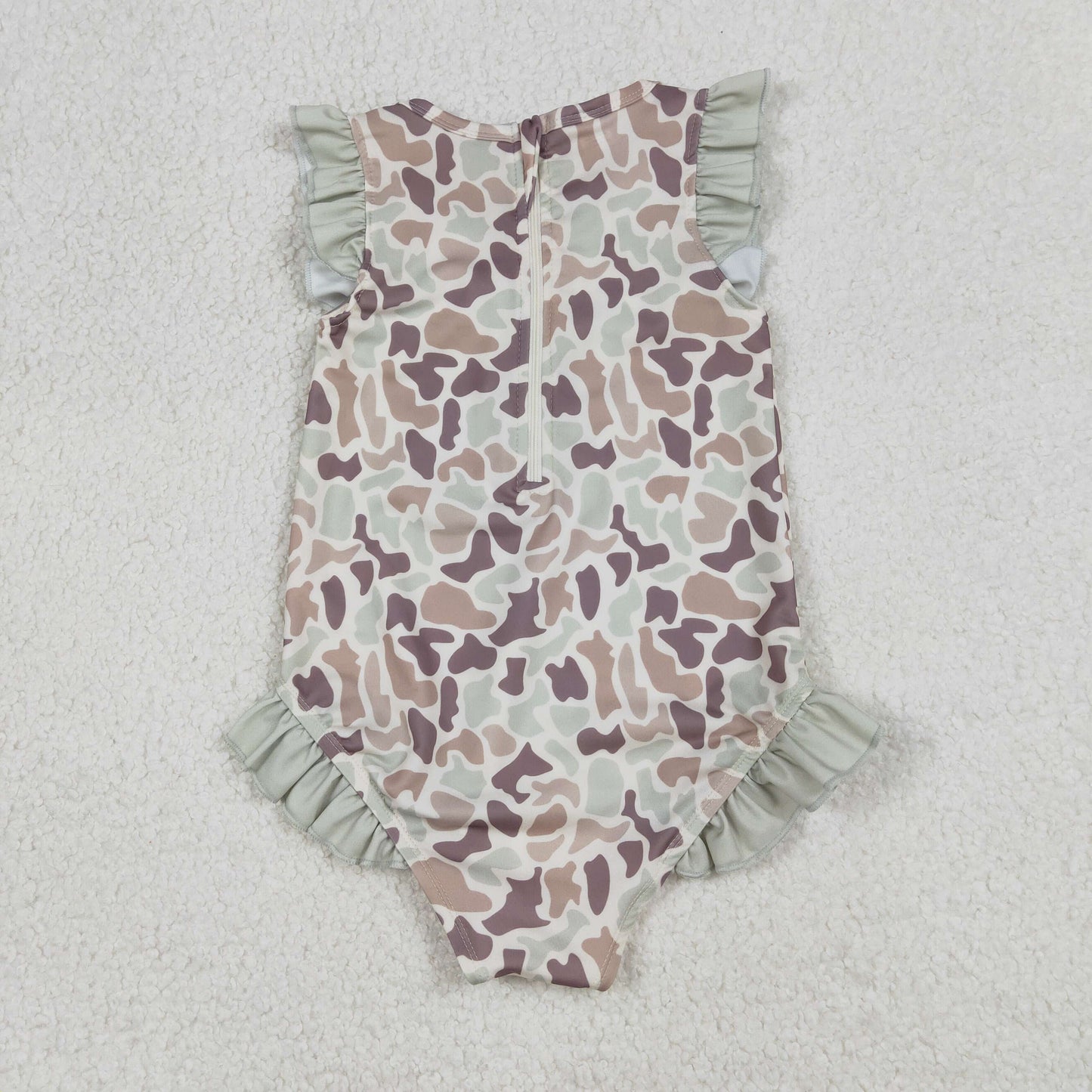 RTS NO MOQ（In Stock) S0595 Camouflage Light Green Lace Beige One-Piece Swimsuit
