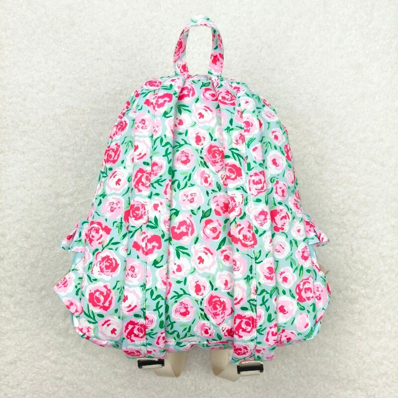 BA0100 Pink flowers light blue backpack