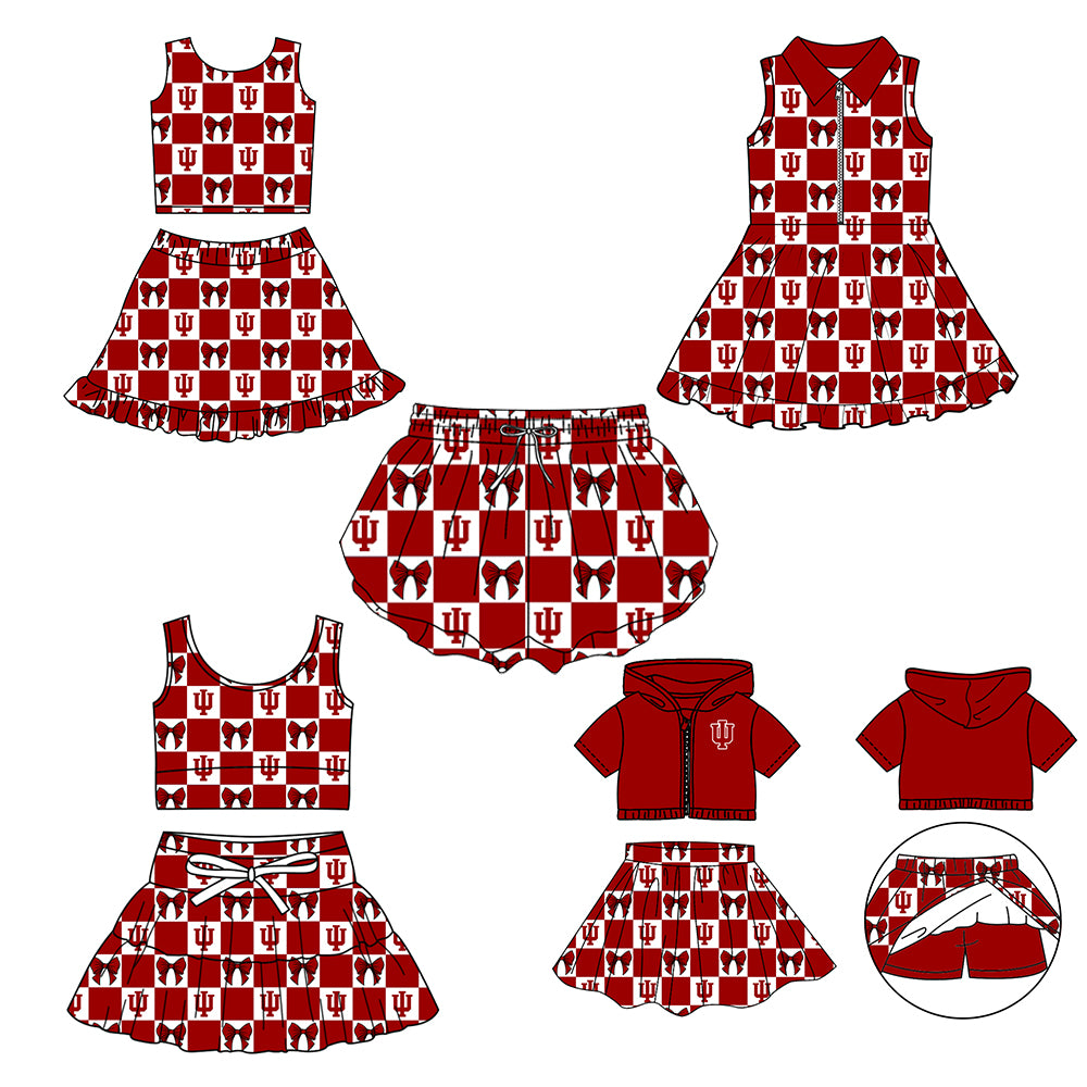 Custom Milk Silk Order MOQ:3 or 5 pcs Each Design Team State Girl Summer Bow Red Sleeveless Skirts Sets 3 and dress and shorts-26.1.21