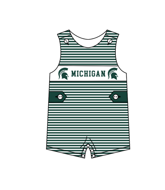 1.31 Custom Order Moq 3 Baby Boy Sleeveless Stripes Button Michigan Team Bubble Rompers