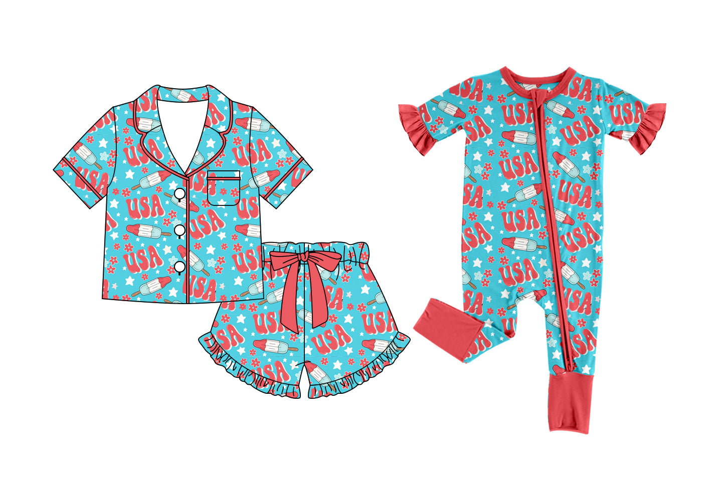 26.1.1 Custom MOQ:3 or 5 pcs each design milk silk Sibling baby girl clothes USA floral short sleeve shorts sets and romper