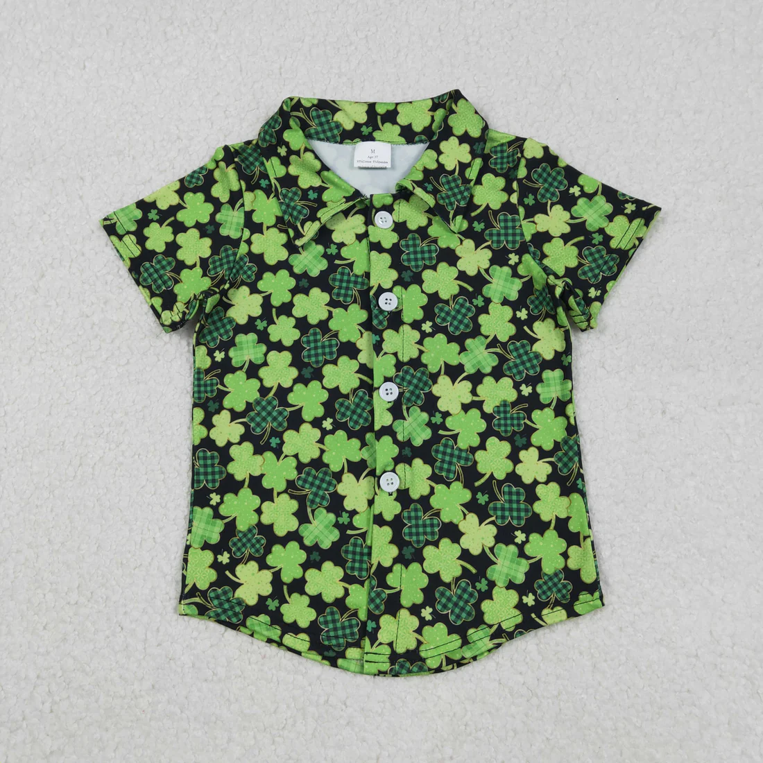 Sibling baby boys clothes St. Patrick's Four Leaf Clover green button short sleeve tops