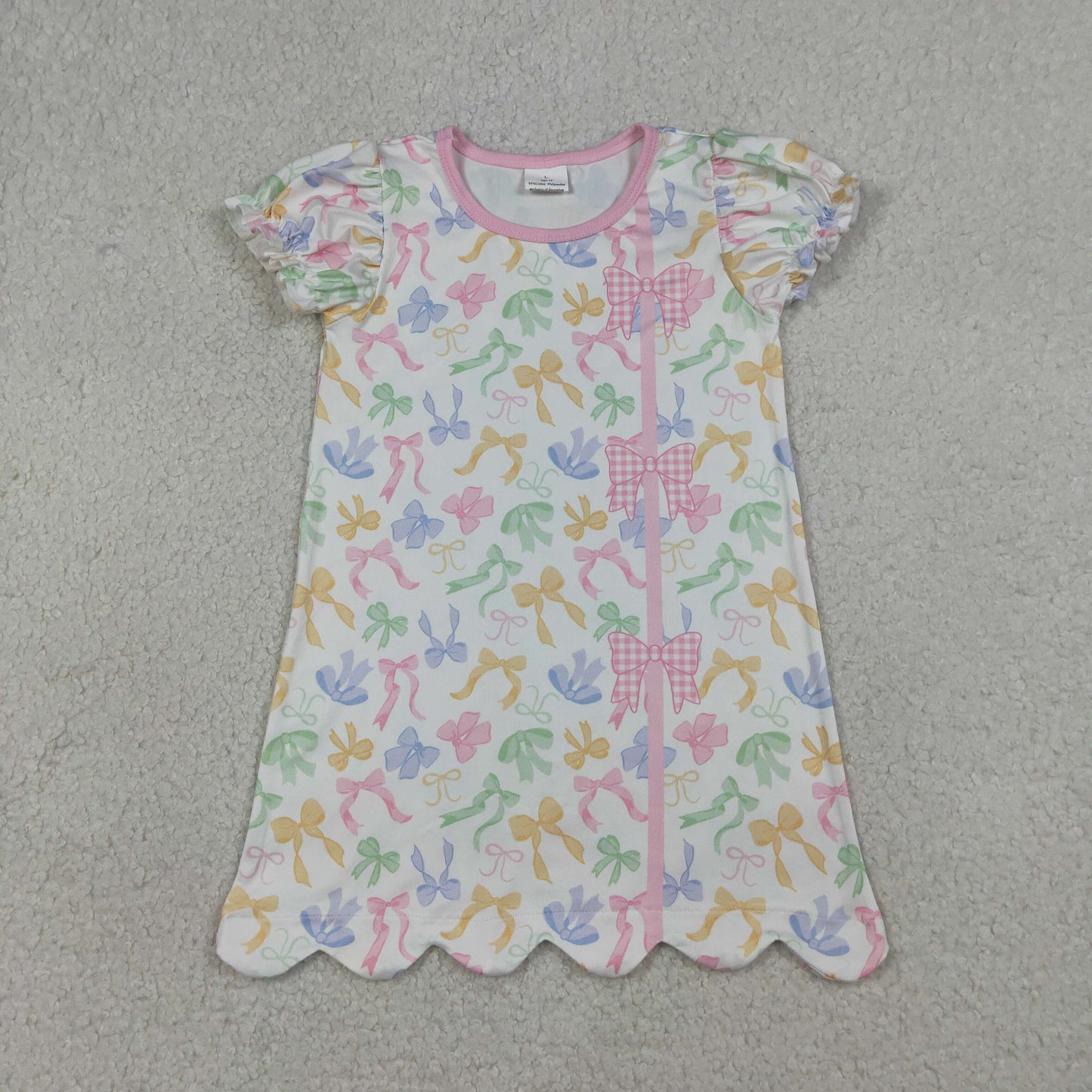 GSD3245 Kids Baby Girl Colorful Bows Button Scallop Knee Length Dresses