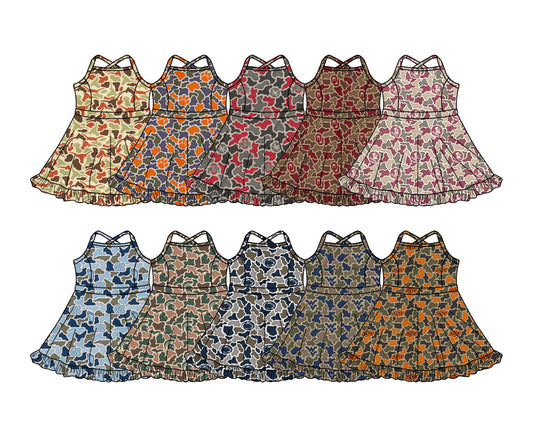 26.1.8 Custom MOQ:3 or 5 pcs each design milk silk Sibling baby girl clothes team camouflage short sleeve dress 10