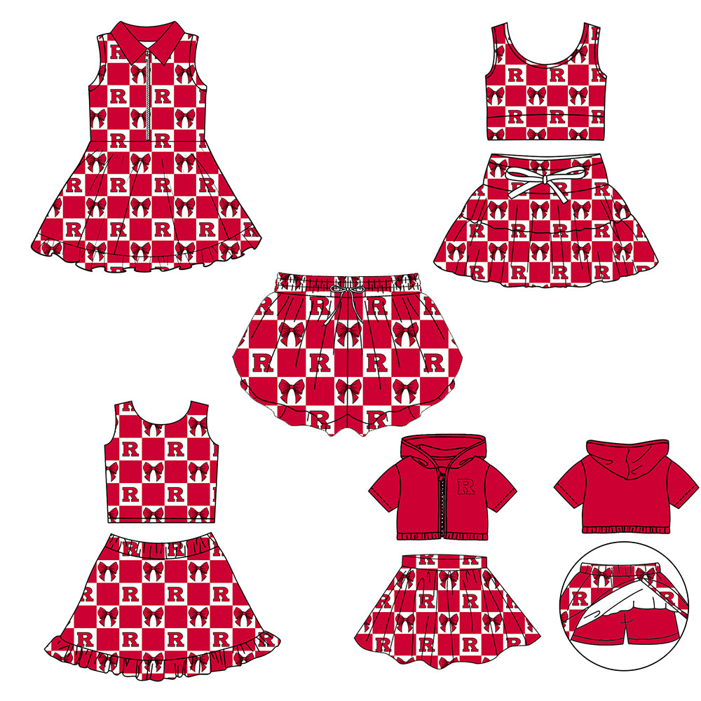 Custom Milk Silk Order MOQ:3 or 5 pcs Each Design Team State Girl Summer Bow Red Sleeveless Skirts Sets 3 and dress and shorts-26.1.23