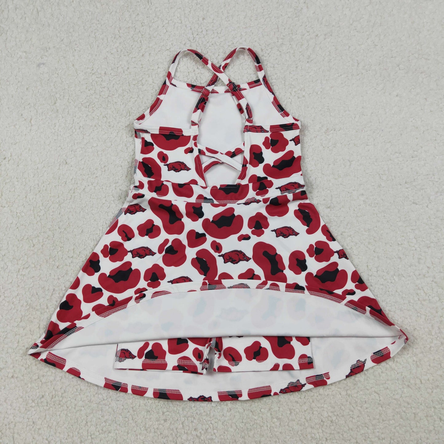 GSD3636 Kids Baby Girl Strap Leopard Arkansas Team Yoga Active Shorts Knee Length Dress