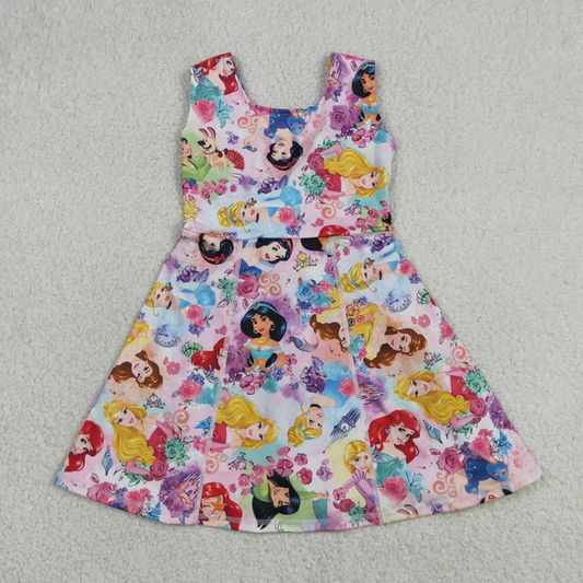 GSD2136 Kids Baby Girls Princess Flowers Yoga Active Wear Skort Knee Length Dresses