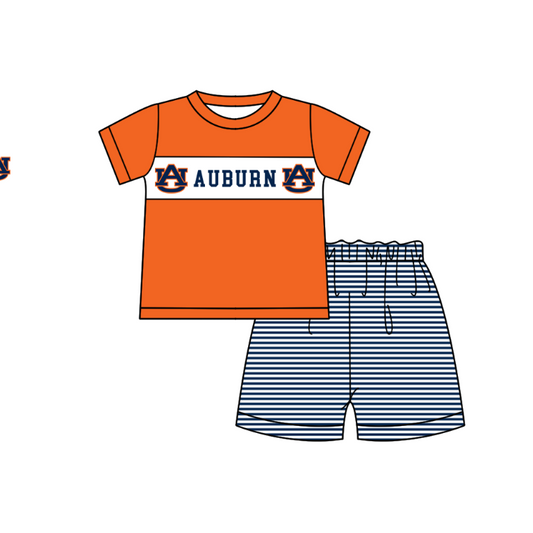 1.30 Custom Order Moq 3 Baby Boy AU AUBURN Team Tunic Top Stripe Shorts Clothes Sets