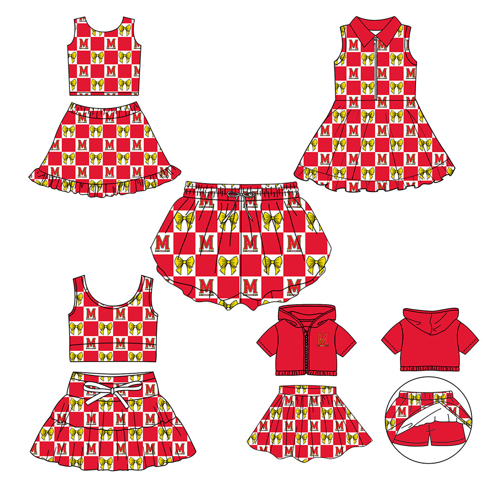 Custom Milk Silk Order MOQ:3 or 5 pcs Each Design Team State Girl Summer Bow Red Sleeveless Skirts Sets 3 and dress and shorts-26.1.21